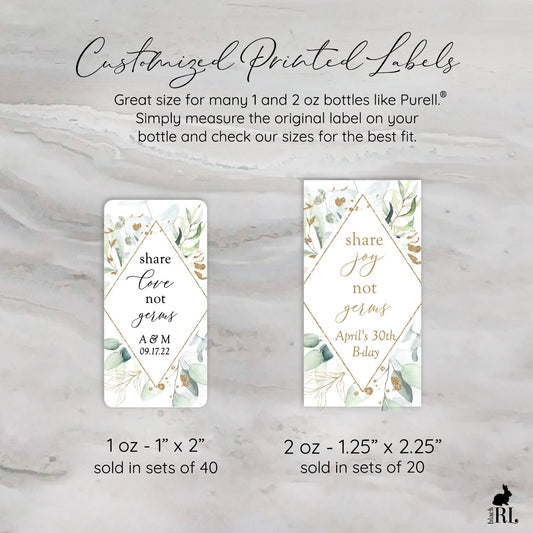 Printed Small Hand Sanitizer Labels / Soft Greenery in Gold Shape - GZ21