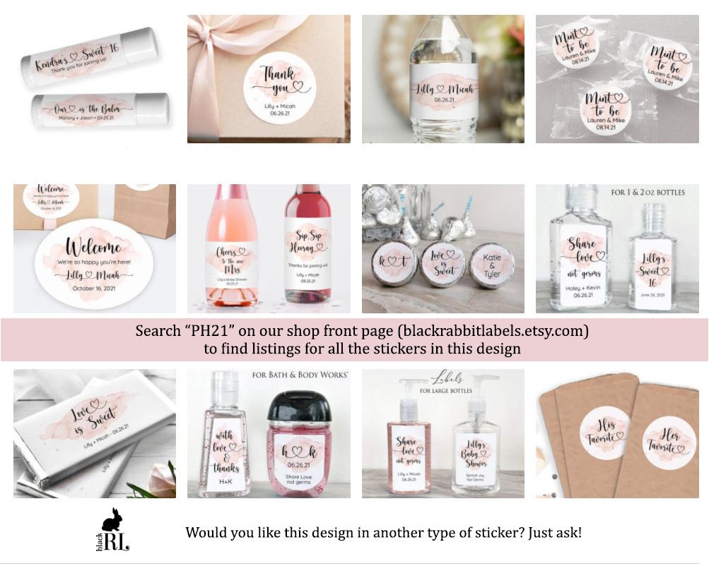Printed Mini Liquor Bottle Labels / Pink Hearts - PH21