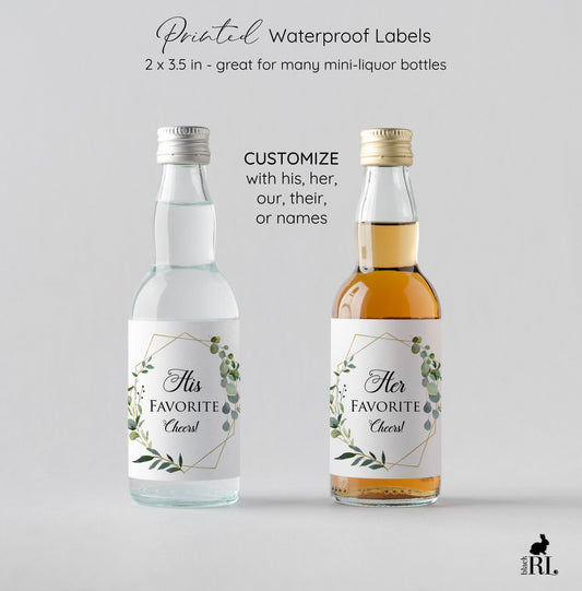 Printed His and Her Favorite Mini Liquor Labels / Greenery Geo GG18