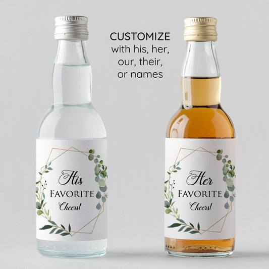 Printed His and Her Favorite Mini Liquor Labels / Greenery Geo GG18