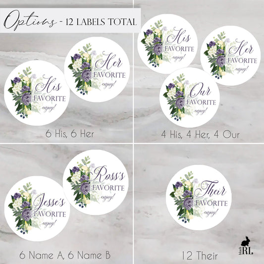 Printed His & Her Favorite Labels or Choose Their, Our, or Names / Purple Spring Bouquet Calla Lily - PC21