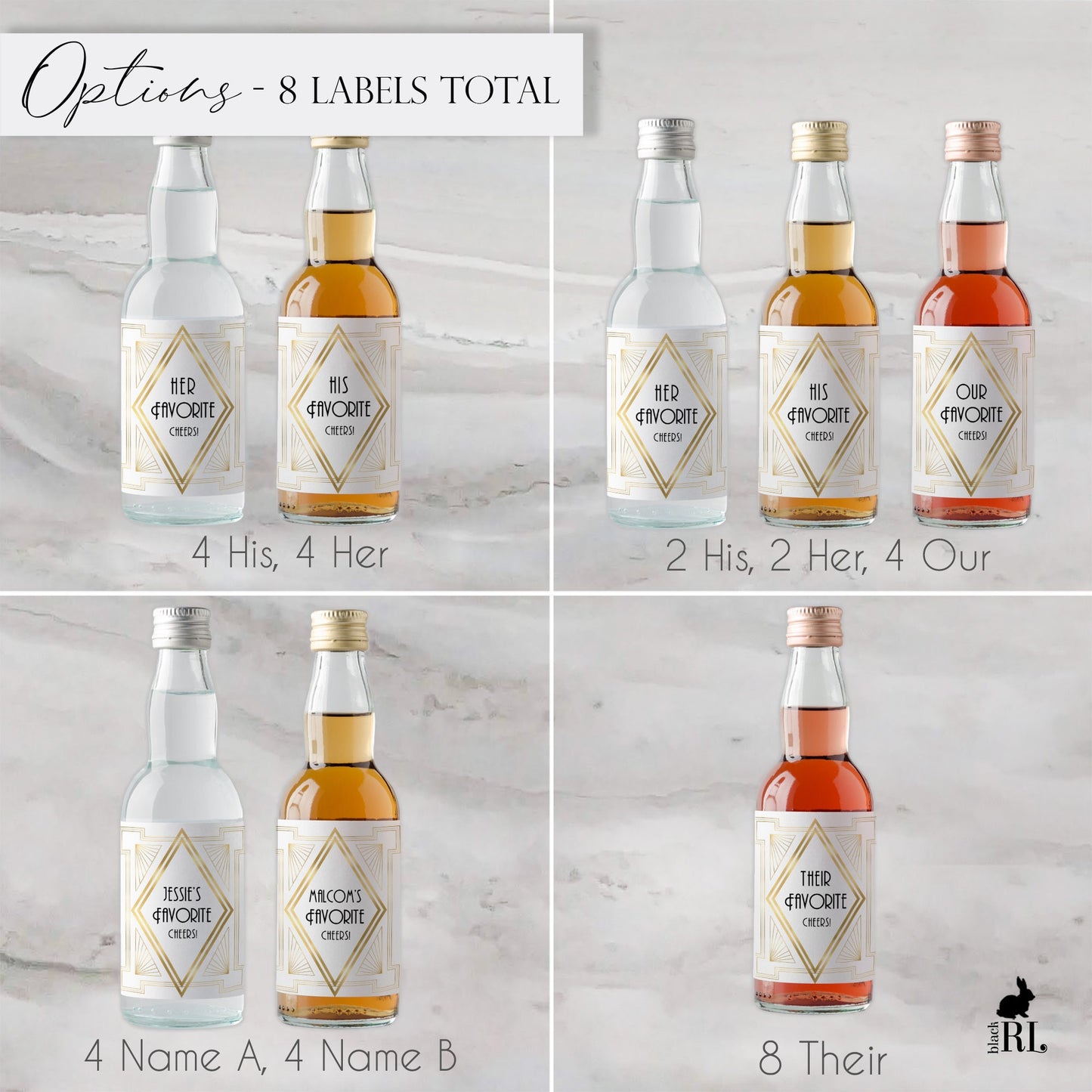 Printed His and Her Favorite Mini Liquor Labels / Roaring 20's - RT21