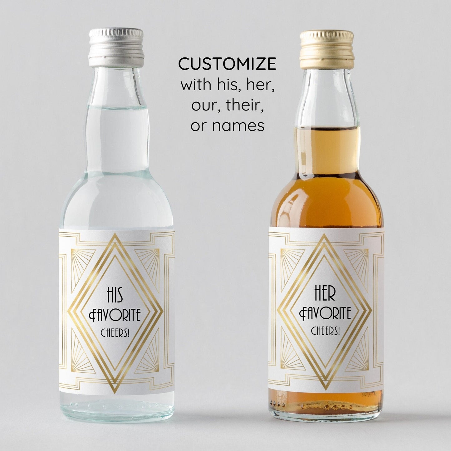 Printed His and Her Favorite Mini Liquor Labels / Roaring 20's - RT21