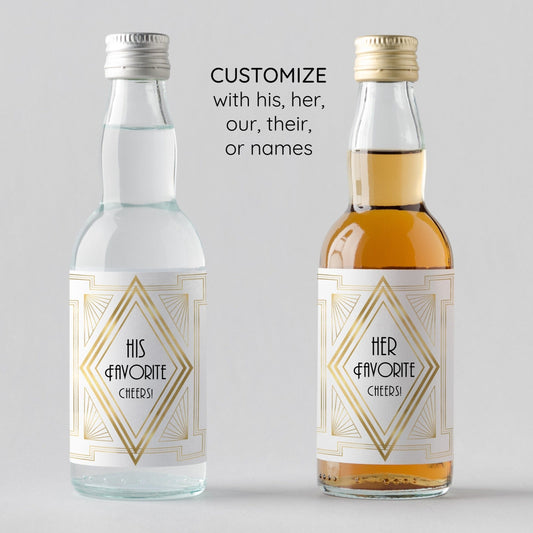 Printed His and Her Favorite Mini Liquor Labels / Roaring 20's - RT21