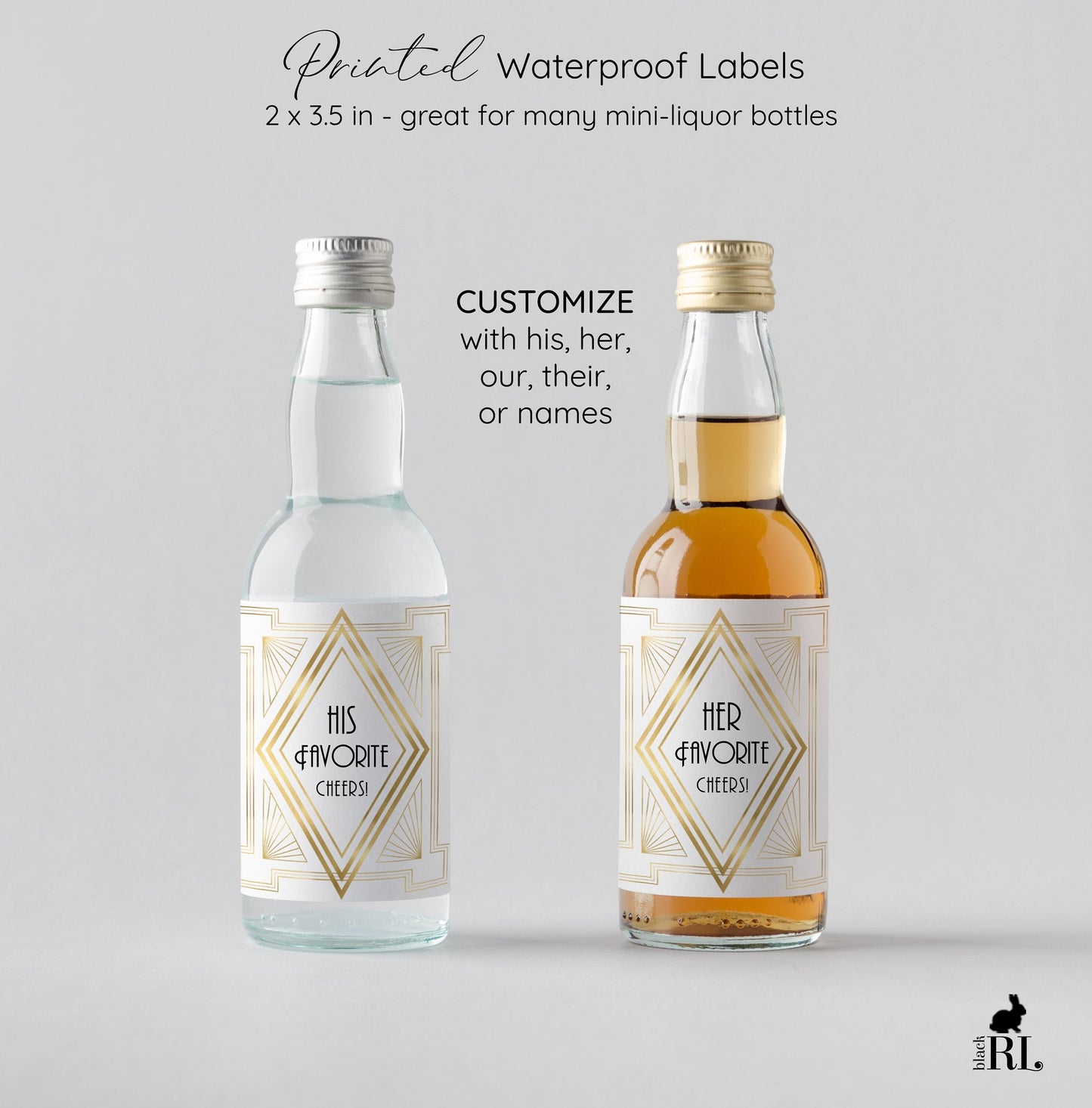 Printed His and Her Favorite Mini Liquor Labels / Roaring 20's - RT21