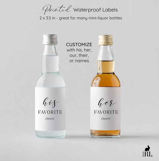 Printed His and Her Favorite Mini Liquor Labels / Modern Script - MF18