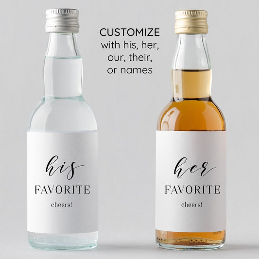 Printed His and Her Favorite Mini Liquor Labels / Modern Script - MF18