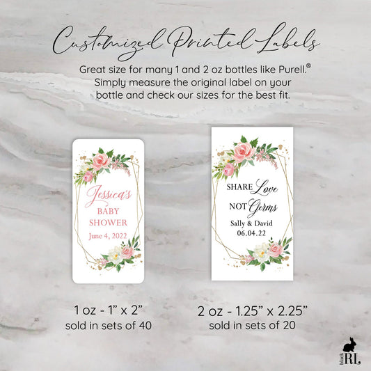 Printed Small Hand Sanitizer Labels / Victorian Roses in Gold Geometric - VC22