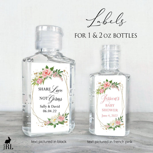 Printed Small Hand Sanitizer Labels / Victorian Roses in Gold Geometric - VC22