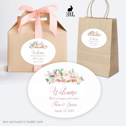 Printed Oval Bag and Box Labels / Pink and White Flowers -  PW21