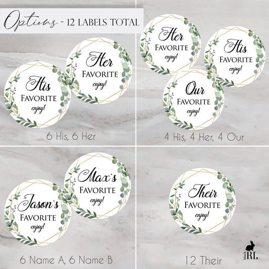 Printed His & Her Favorite Labels or Choose Their, Our, or Names / Greenery in Geometric Shape - GG18