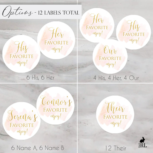 Printed His & Her Favorite Labels or Choose Their, Our, or Names / Watercolor Wash - WC19