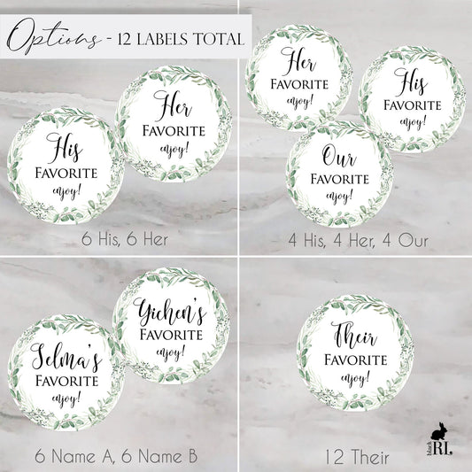 Printed His & Her Favorite Labels or Choose Their, Our, or Names / Eucalyptus Leaf Wreath - LW18