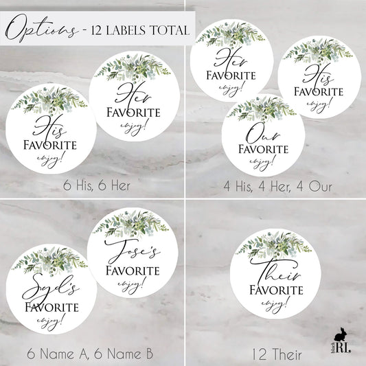 Printed His & Her Favorite Labels or Choose Their, Our, or Names / Green Foliage - GE20
