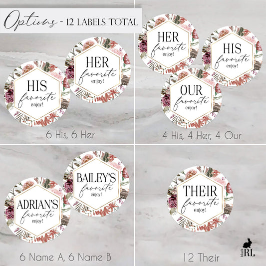 Printed His & Her Favorite Labels or Choose Their, Our, or Names / Bohemian Large Blooms - BH21