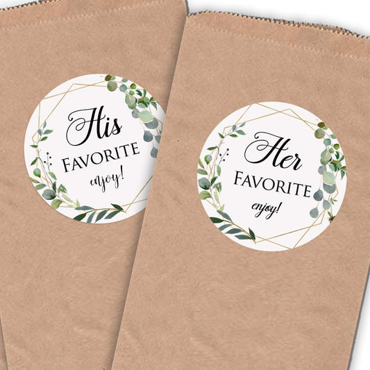 Printed His & Her Favorite Labels or Choose Their, Our, or Names / Greenery in Geometric Shape - GG18
