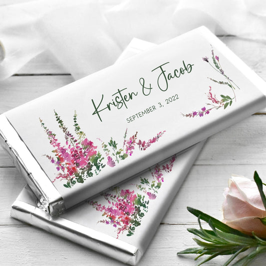Printed Labels for Full Size Candy/Chocolate Bar / Emerald and Fuchsia Blooms - EF22