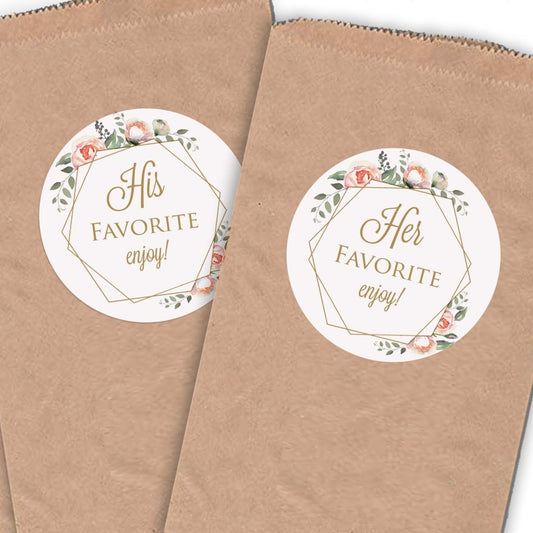 Printed His & Her Favorite Labels or Choose Their, Our, or Names / Pink Flowers in Gold Geo Shape - PG19