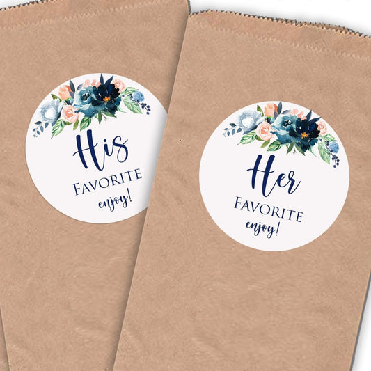 Printed His & Her Favorite Labels or Choose Their, Our, or Names / Large Dusty Blue and Peach Blooms - DB19