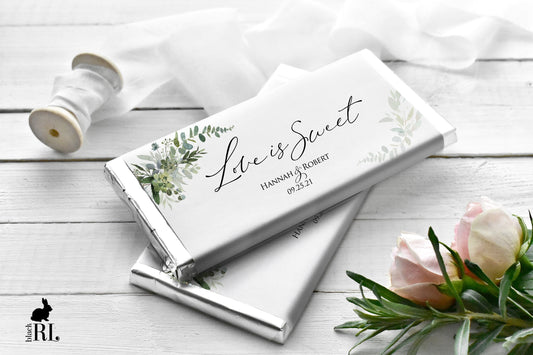 Printed Labels for Full Size Candy/Chocolate Bar / Green Foliage Design - GE20