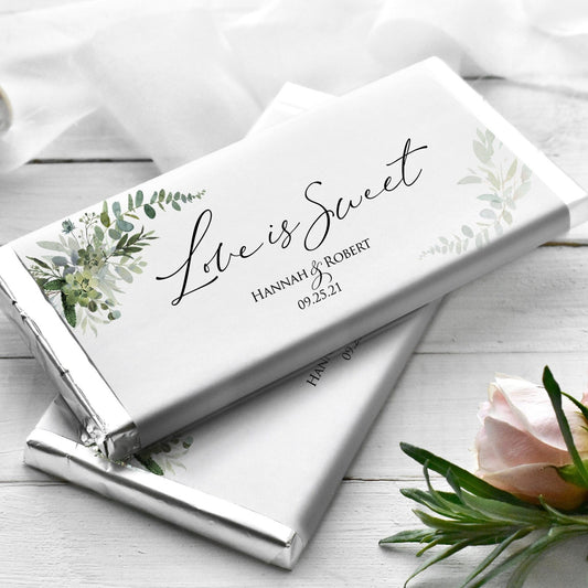 Printed Labels for Full Size Candy/Chocolate Bar / Green Foliage Design - GE20