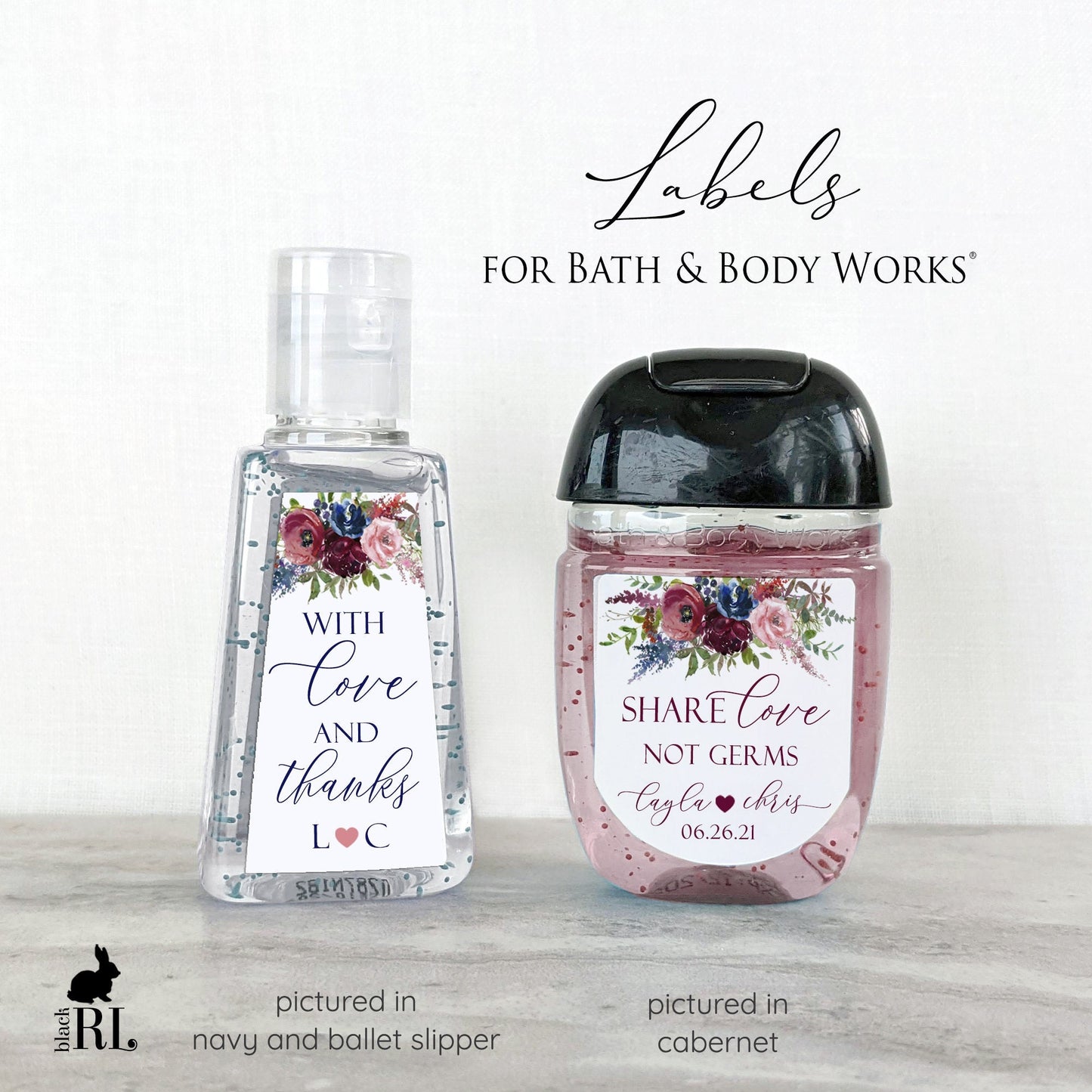 Printed Bath and Body Works® PocketBac Sanitizer Labels / Red and Navy Flowers - NR21