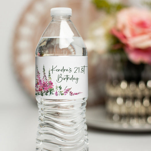 Printed Personalized Water Bottle Labels / Emerald and Fuchsia Blooms - EF22