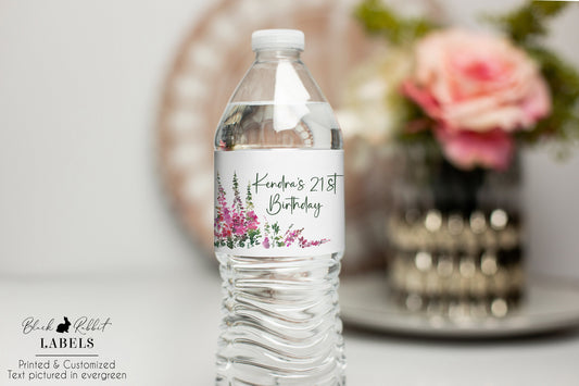 Printed Personalized Water Bottle Labels / Emerald and Fuchsia Blooms - EF22
