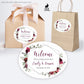 Printed Oval Bag and Box Labels / Burgundy Flowers in Silver Shape -  RQ19