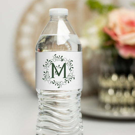 Printed Personalized Water Bottle Labels / Leaf Monogram Design - MA22