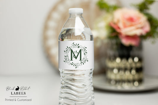 Printed Personalized Water Bottle Labels / Leaf Monogram Design - MA22