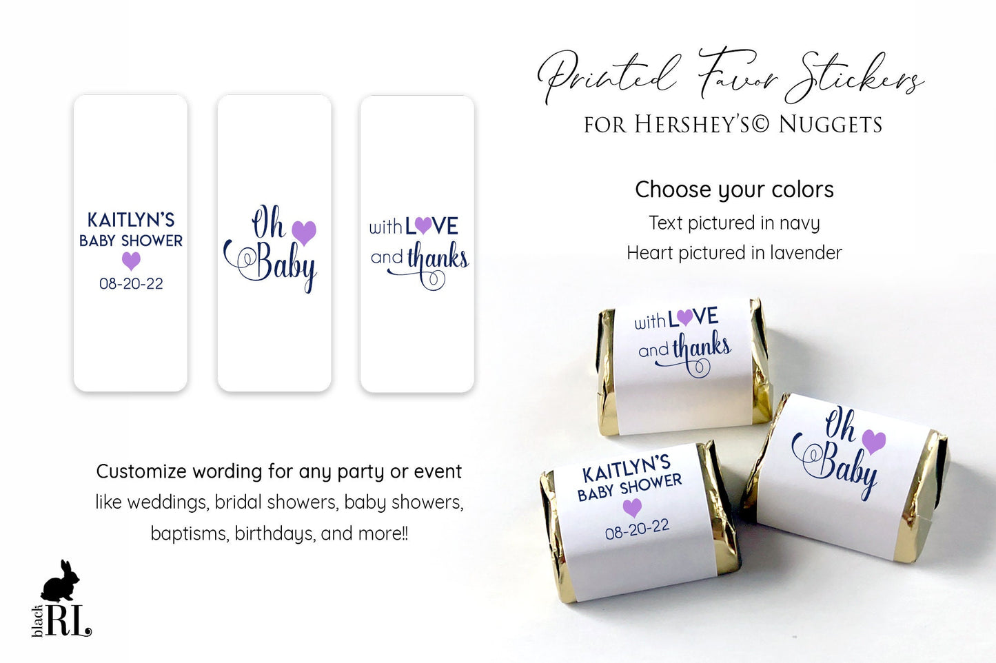 Printed Hershey's Nugget® Labels / Modern Script & Hearts - SM20