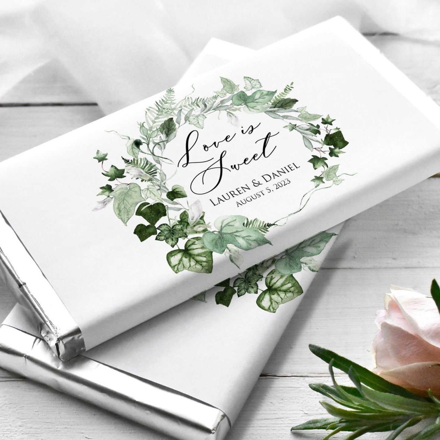 Printed Labels for Full Size Candy/Chocolate Bar / Ivy Greenery Wreath - IV22