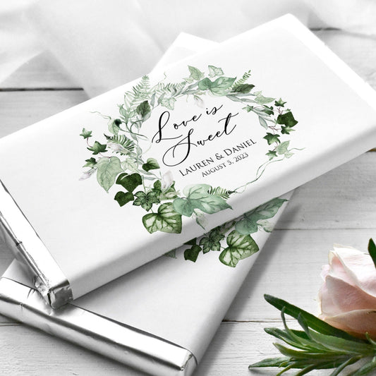 Printed Labels for Full Size Candy/Chocolate Bar / Ivy Greenery Wreath - IV22