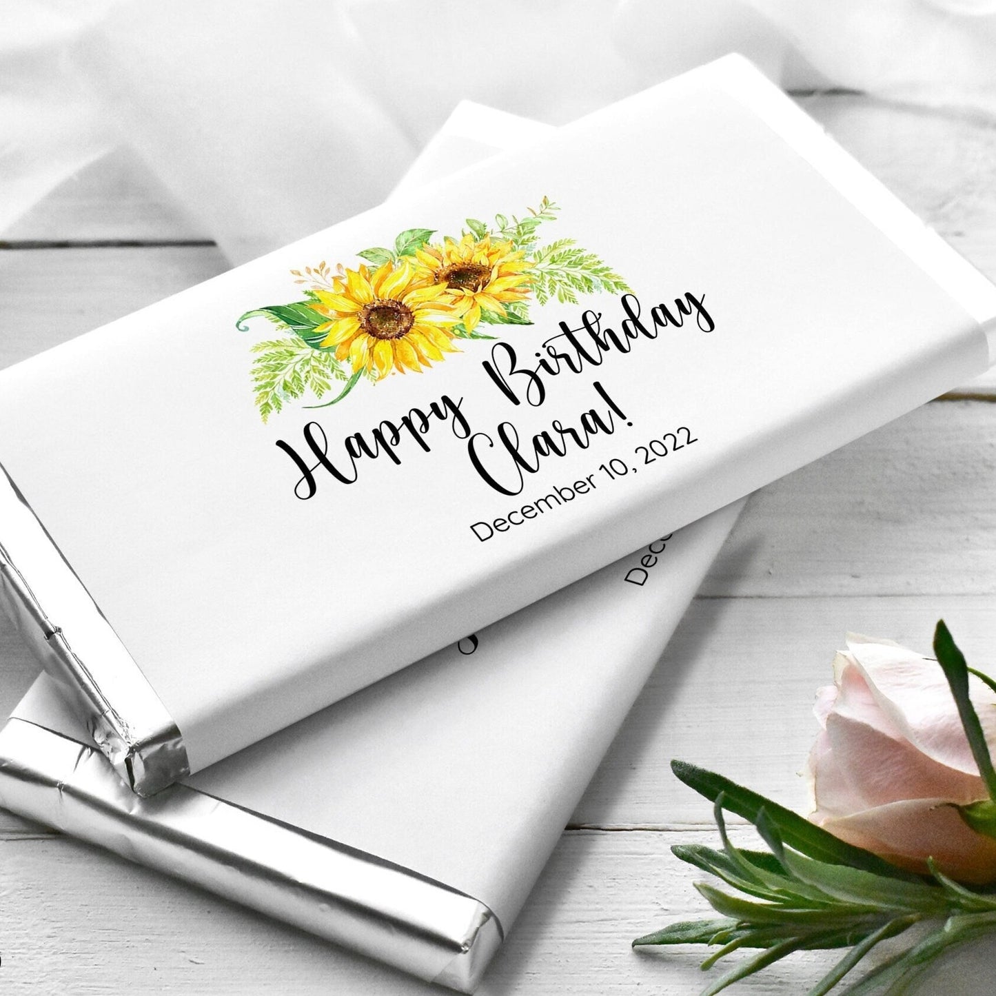 Printed Labels for Full Size Candy/Chocolate Bar / Sunflower Bouquet - SF19