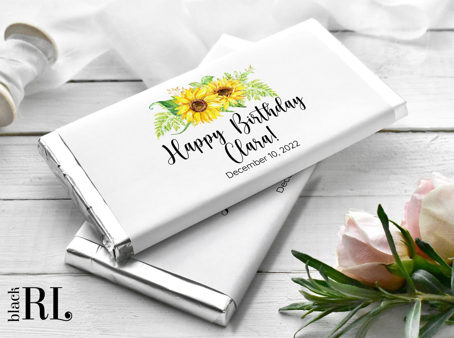 Printed Labels for Full Size Candy/Chocolate Bar / Sunflower Bouquet - SF19