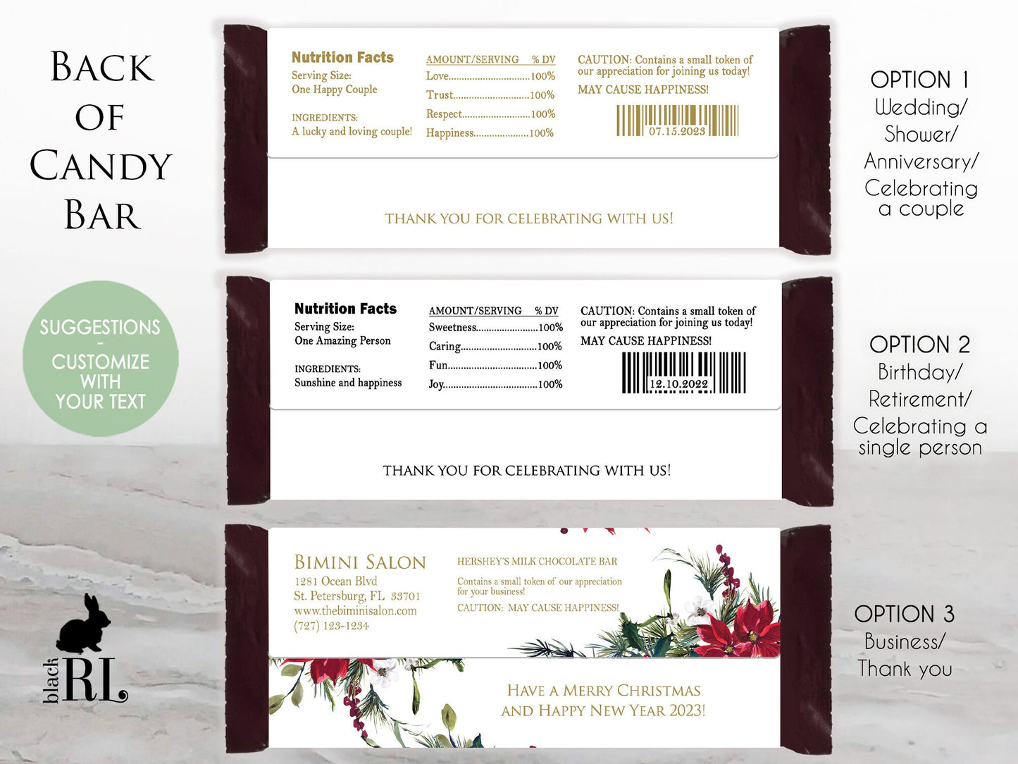 Printed Labels for Full Size Candy/Chocolate Bar / Sunflower Bouquet - SF19