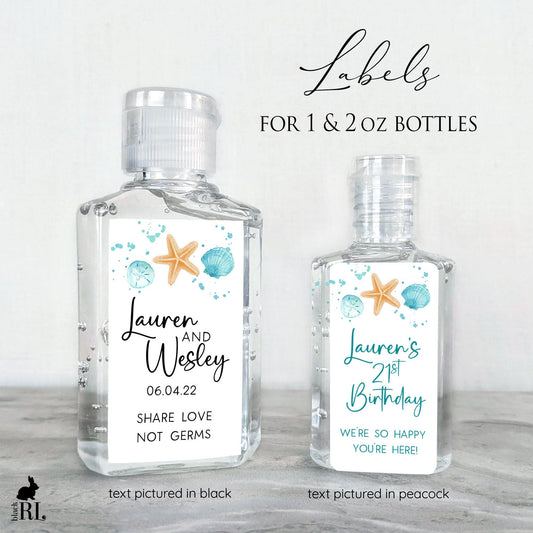 Printed Small Hand Sanitizer Labels / Sea Shell Beach - SA22