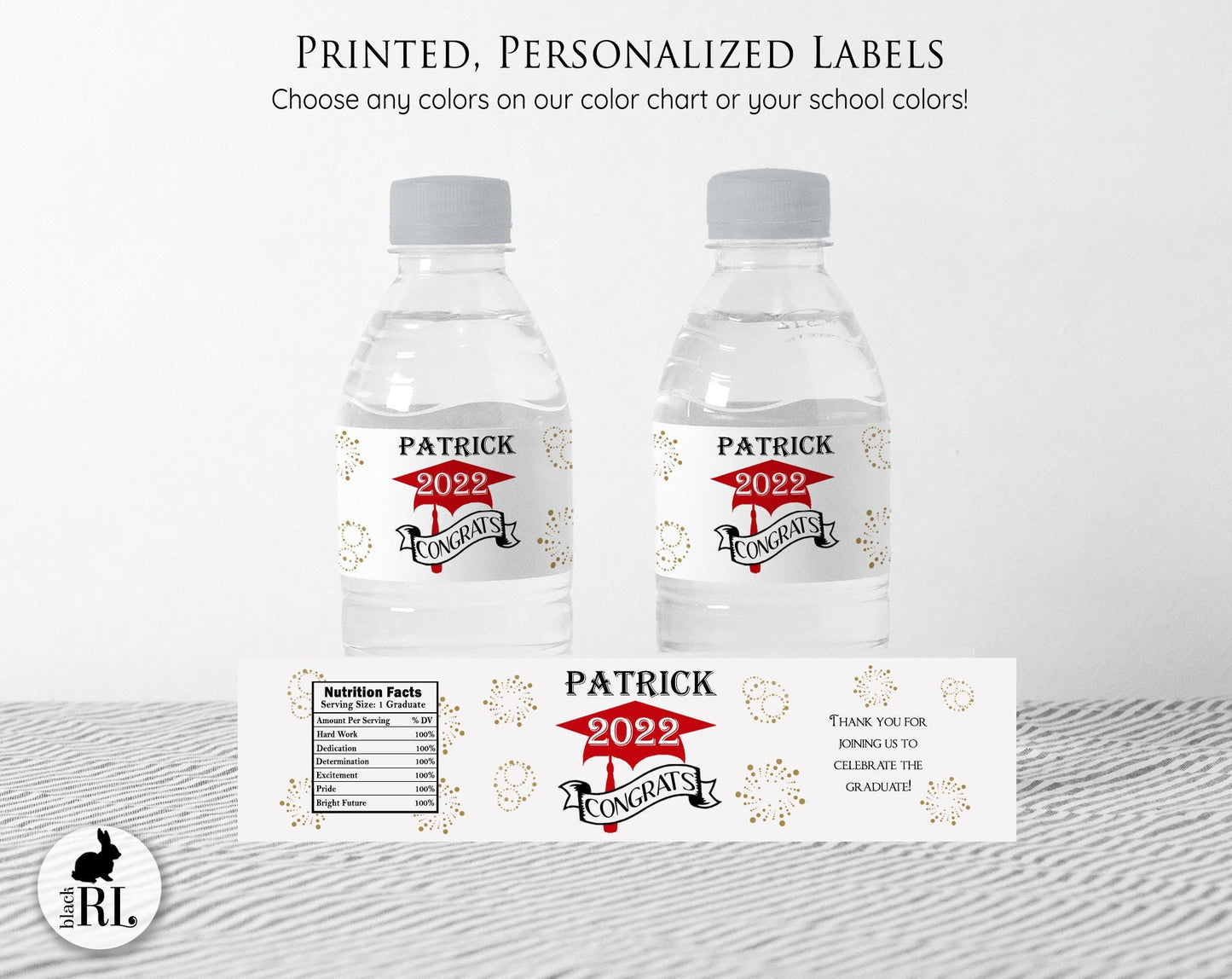 Printed Personalized Water Bottle Labels / Graduation - GD22