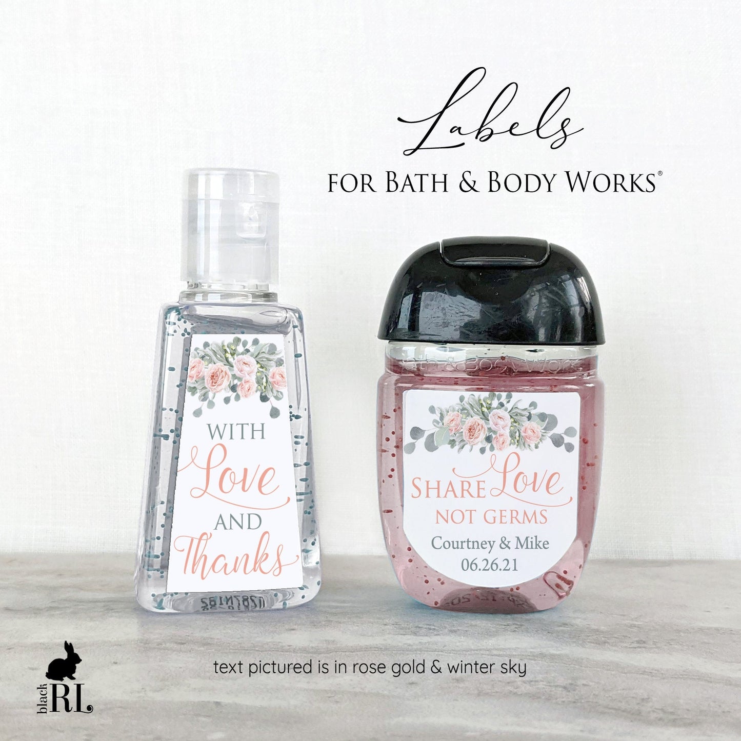 Printed Bath and Body Works® PocketBac Sanitizer Labels / Rose Gold Eucalyptus - RE19
