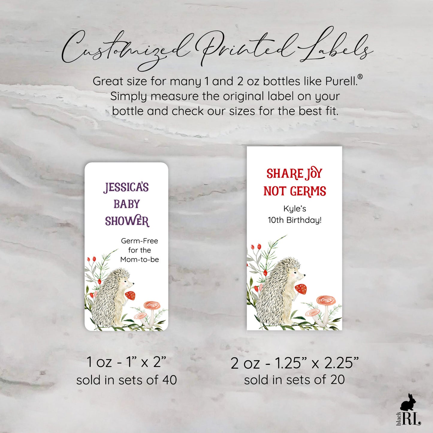 Printed Small Hand Sanitizer Labels / Hedgehog Garden - HG20