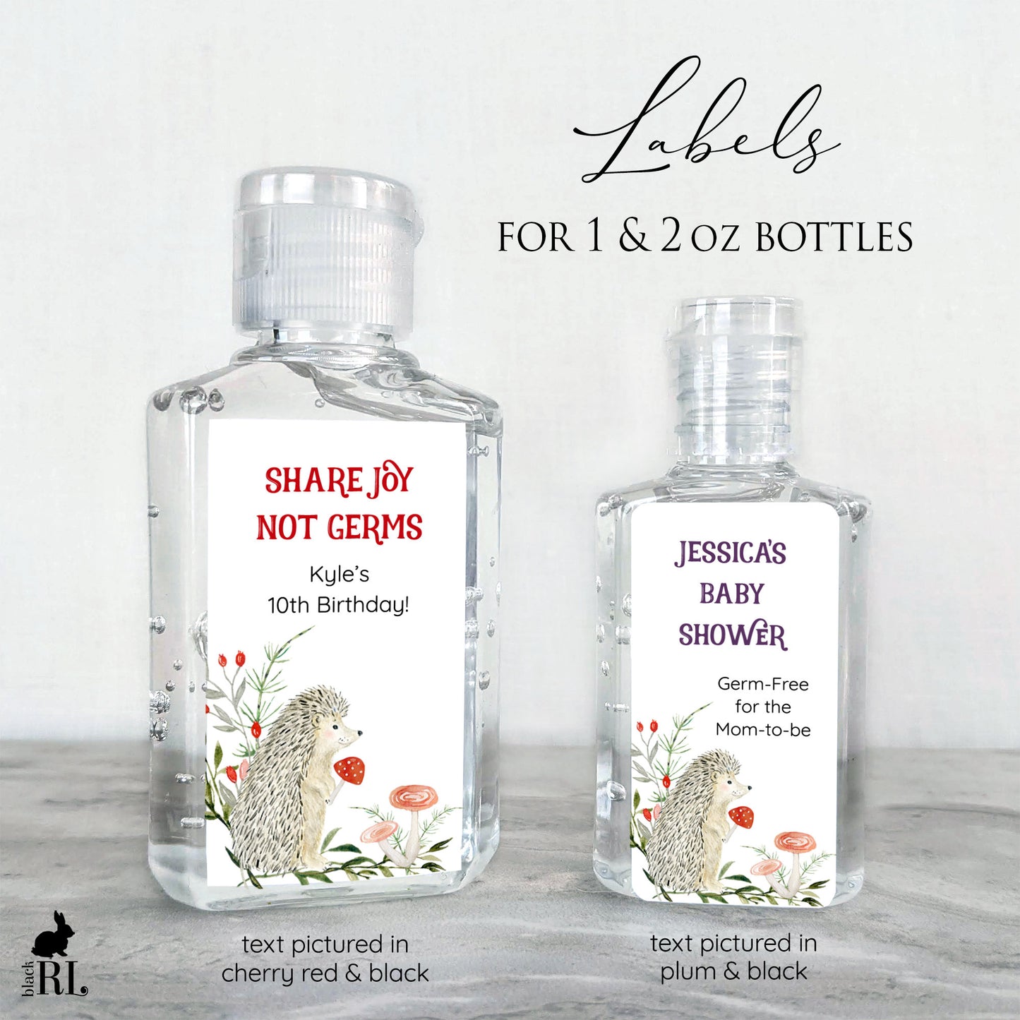 Printed Small Hand Sanitizer Labels / Hedgehog Garden - HG20