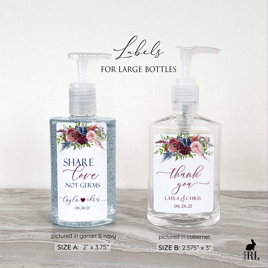 Printed Large Hand Sanitizer Labels / Navy and Red Flowers - NR21