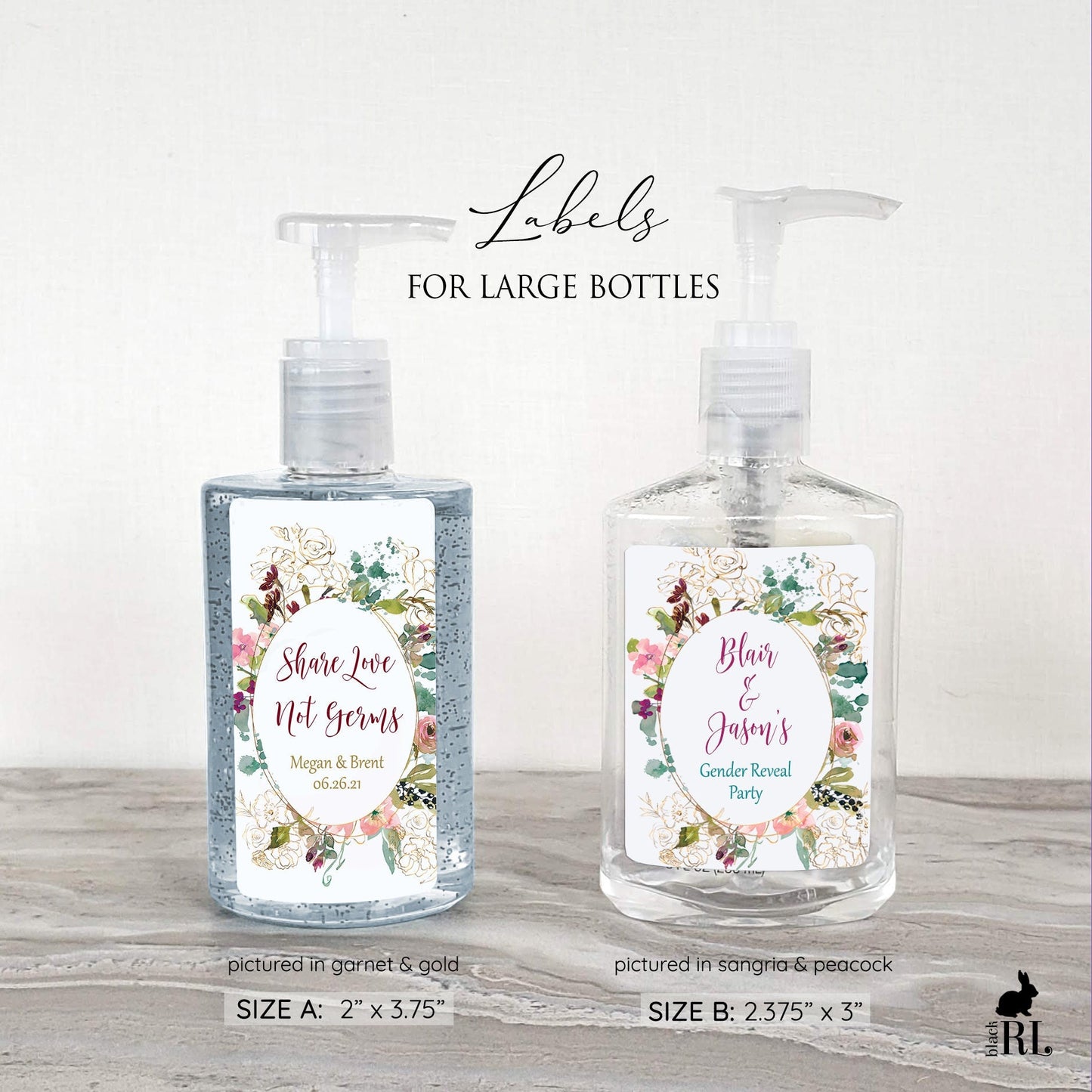 Printed Large Hand Sanitizer Labels / Wildflower Design - WF20