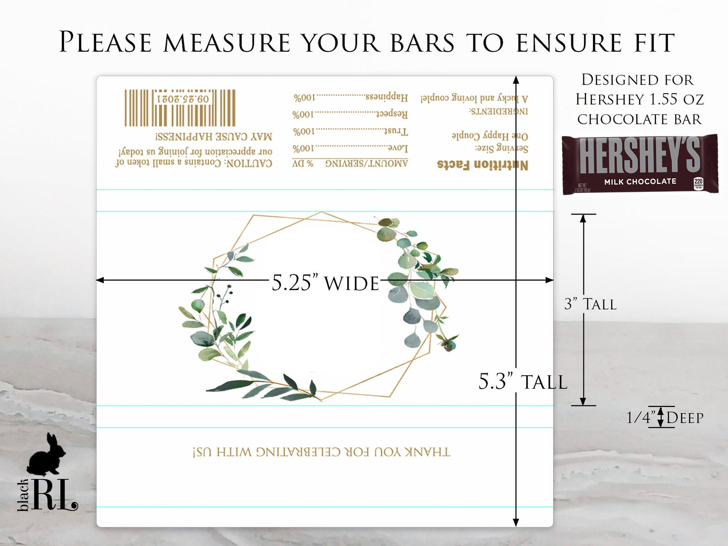 Printed Labels for Full Size Candy/Chocolate Bar / Fall Burgundy Blush Roses Geo - BF18