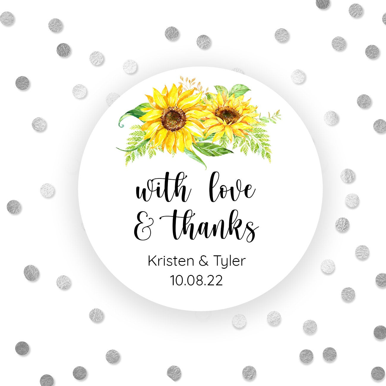 Printed Round Labels in 3 Sizes / Sunflower Summer Theme - SF19