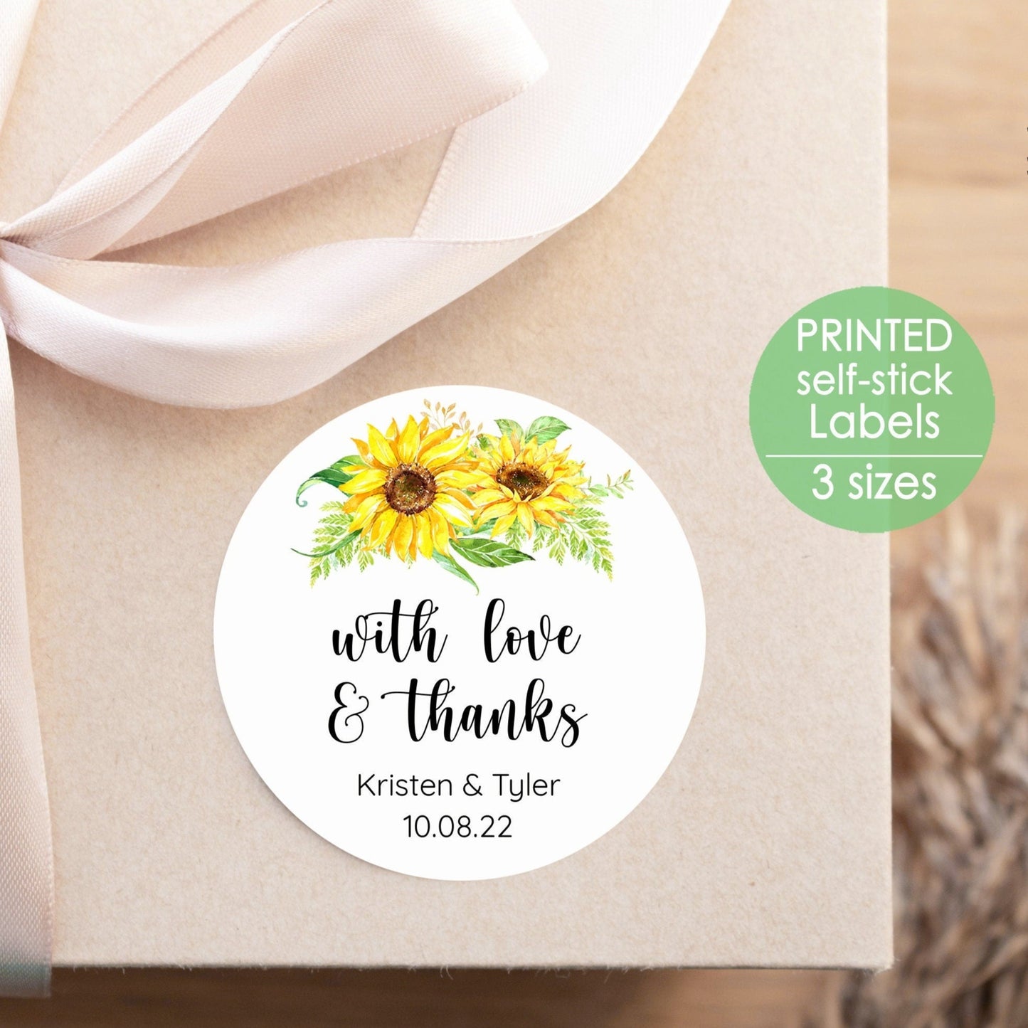 Printed Round Labels in 3 Sizes / Sunflower Summer Theme - SF19