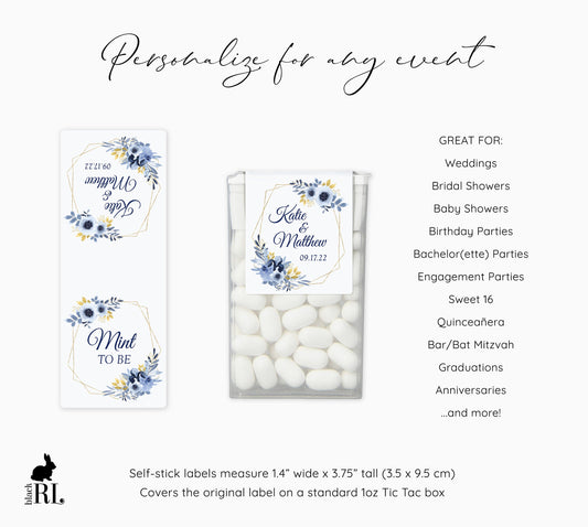 Printed Tic Tac® Labels / Navy Flowers in Gold Geometric Shape - NG19