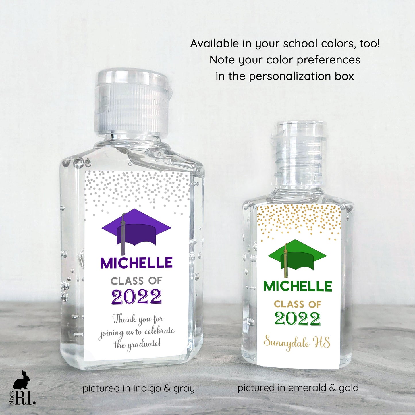 Printed Small Hand Sanitizer Labels / Graduation - GD22