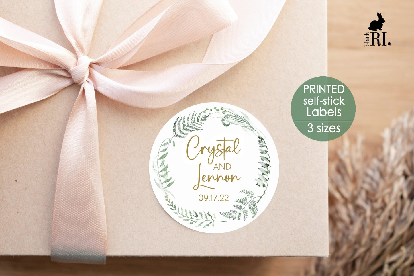 Printed Round Labels in 3 Sizes / Fern Greenery Wreath - FN22